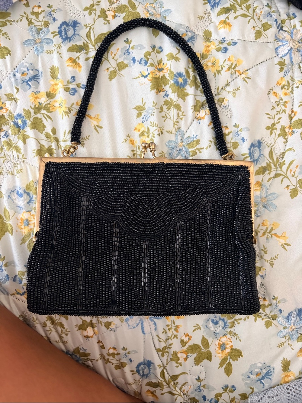 Walborg Black Beaded Evening Clutch with Gold Frame